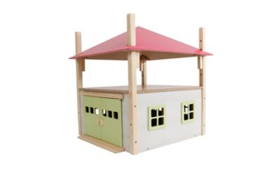 Image showing 1 th Kids Globe Wooden Hay Barn Toy with Loft and Adjustable Roof, White/Pink, 1/32 Scale, KG610085