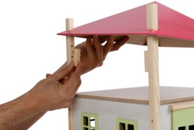 Image showing 2 th Kids Globe Wooden Hay Barn Toy with Loft and Adjustable Roof, White/Pink, 1/32 Scale, KG610085
