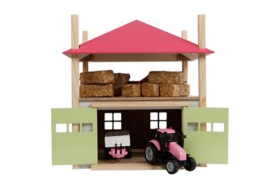 Image showing 4 th Kids Globe Wooden Hay Barn Toy with Loft and Adjustable Roof, White/Pink, 1/32 Scale, KG610085