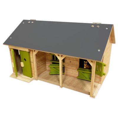 Kids Globe 1:32 Scale Wooden Horse Stable Toy with 2 Boxes and Storage Space, Light Brown