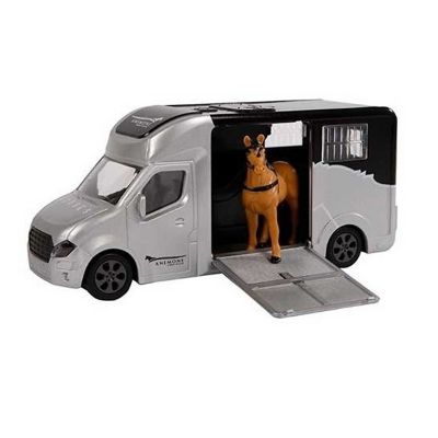 Kids Globe Grey Anemone Horse Truck Toy with 1 Horse, Pull-Back Action and Horse Sound, 1:32 Scale, KG510211