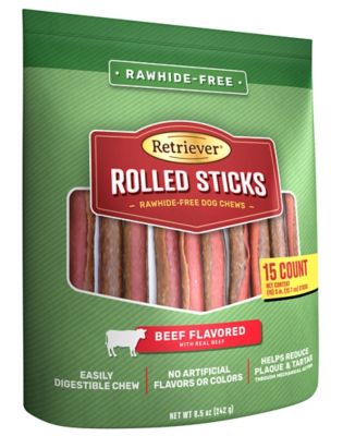 Retriever Rolled Sticks Beef Flavor Rawhide-Free Dog Chew Treats, 15 ct.