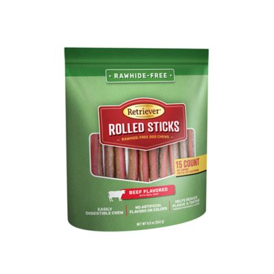 Retriever Rolled Sticks Beef Flavor Rawhide-Free Dog Chew Treats, 15 ct.