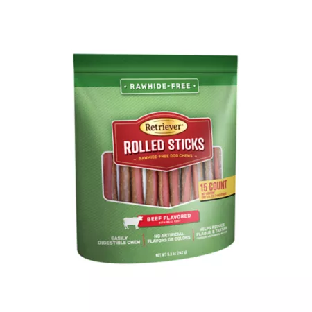 Retriever Rolled Sticks Rawhide-Free Dog Chews Beef Flavor 15 ct Dog Soft & Chewy Treats