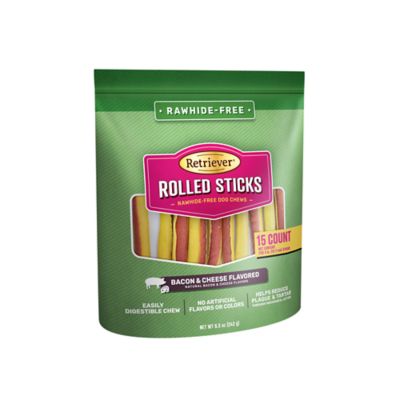 Retriever Rolled Sticks Bacon and Cheese Flavor Rawhide-Free Dog Chew Treats, 15 ct.