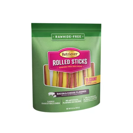 Retriever Rolled Sticks Rawhide-Free Dog Chews Bacon & Cheese Flavor 15 ct Dog Soft & Chewy Treats