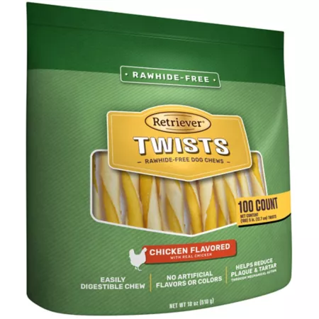 Retriever Twists Rawhide-Free Dog Chews Chicken Flavor 100 ct Dog Bones Rawhide & Rawhide Alternative