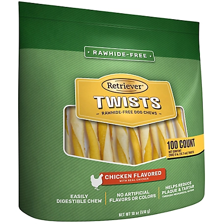 Retriever Twists Chicken Flavor Rawhide-Free Dog Chew Treats, 100 ct.