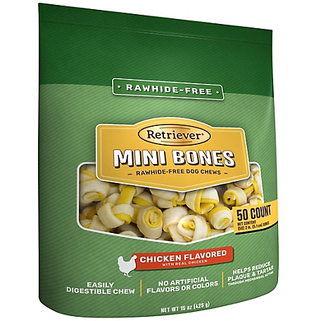 Retriever Mini Bones Chicken Flavor Rawhide-Free Dog Chew Treats, Dual Color, 50 ct.
