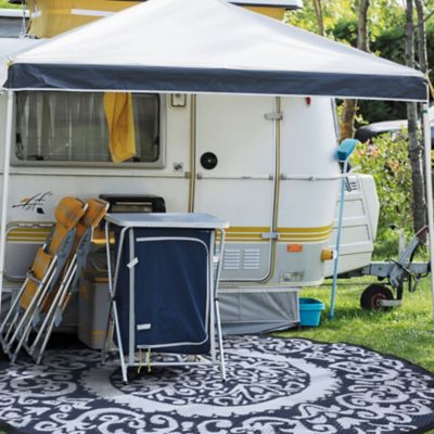 Image showing 6 th Nuu Garden Indoor/Outdoor Tribal Inspired Floral Area Rug, 5 x 5ft.