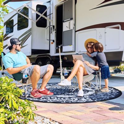 Image showing 8 th Nuu Garden Indoor/Outdoor Tribal Inspired Floral Area Rug, 5 x 5ft.