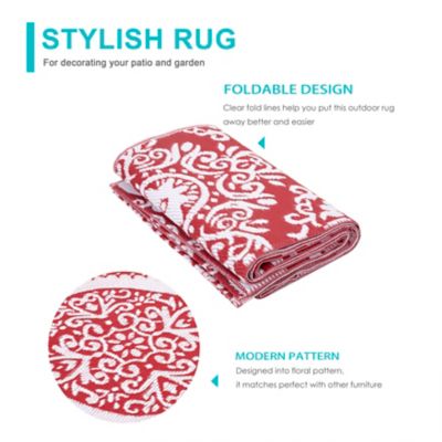 Image showing  Polypropylene Indoor/Outdoor Tribal Inspired Floral Area Rug, 6 x 9ft.