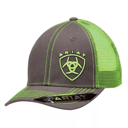 Ariat Unisex Adult's Offset Mesh Cap Lime Green Caps & Trucker Hats