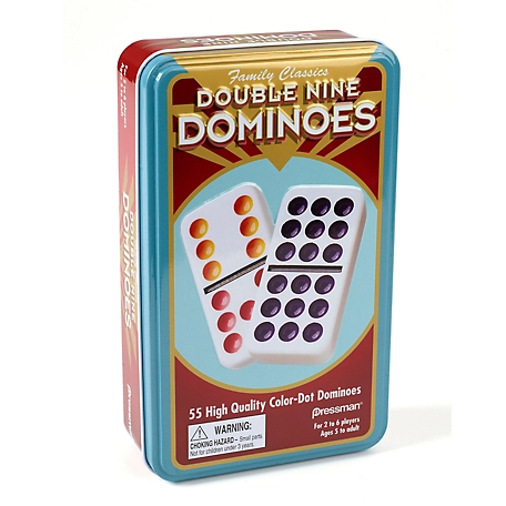 Pressman Toys Dominoes: Double Nine Color Dot Dominoes in Tin