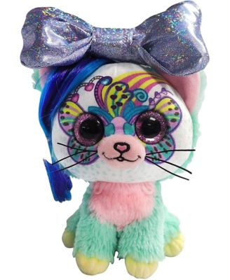 Little Bow Pets Plush Rainbow Bow Stuffed Animal Pet, Purple Bow Cat, 6 in.