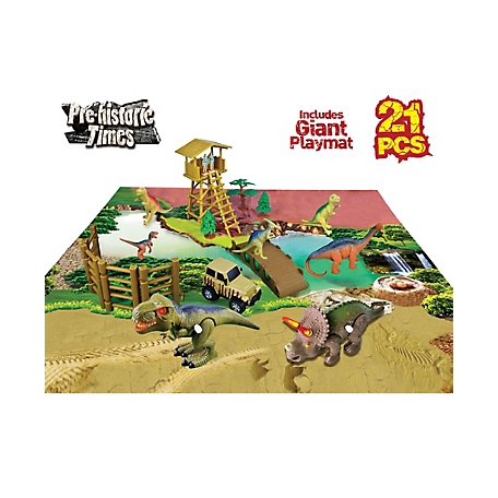 Red Box Prehistoric Times Dinosaur Park with Light and Sound T-Rex and Triceratops Figures