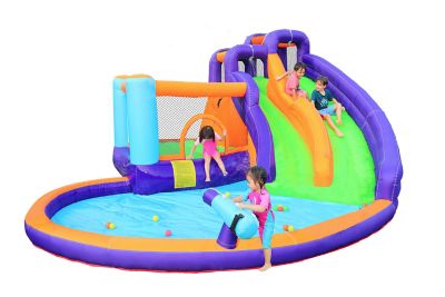 Coconut Castles Double Slide Inflatable Water Park with Water Cannon