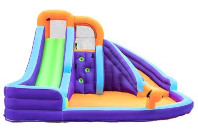 Coconut Castles Double Slide Inflatable Water Park with Climbing Wall and Water Cannon