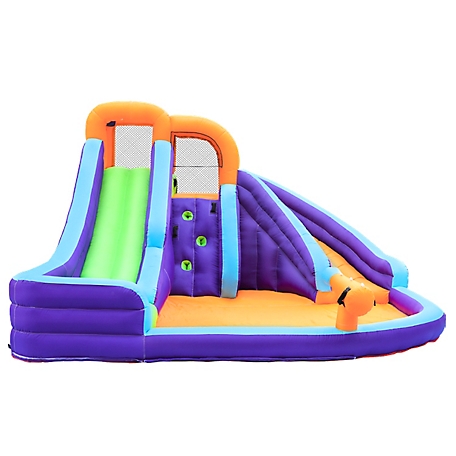Coconut Castles Double Slide Inflatable Water Park with Climbing Wall and Water Cannon