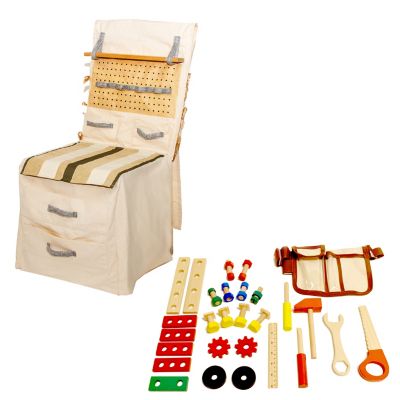 Salus PopOhVer 39 pc. Builder Tool Pretend Play Set, Innovative Canvas Design Chair Cover