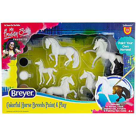 Pony World Toys Horse with Accessories Set Sadle Bucket Trough Brushes Kit Box 