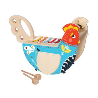 Image showing  Musical Chicken Wooden Instrument Set with Xylophone, Drumsticks, Cymbal and Maraca