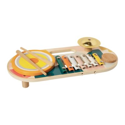 Manhattan Toys Toddler and Preschool Beats to Go Wooden Musical Toy Instrument, Includes Xylophone, Drum, Cymbal and Washboard