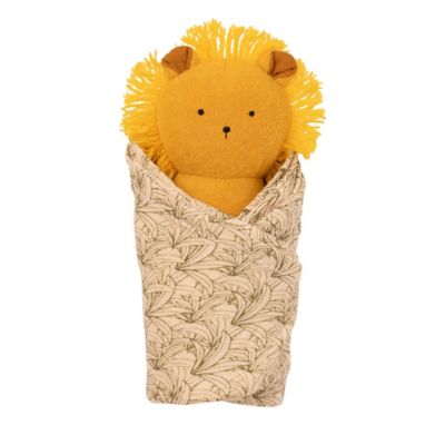 Image showing  Embroidered Plush Lion Baby Rattle with Soft Cotton Burp Cloth, 16 in. x 16 in.