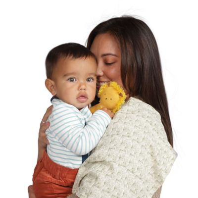 Image showing  Embroidered Plush Lion Baby Rattle with Soft Cotton Burp Cloth, 16 in. x 16 in.