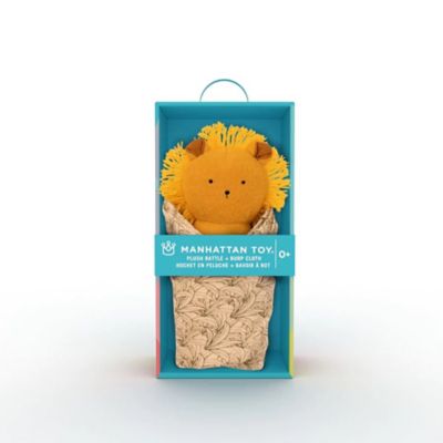 Image showing  Embroidered Plush Lion Baby Rattle with Soft Cotton Burp Cloth, 16 in. x 16 in.