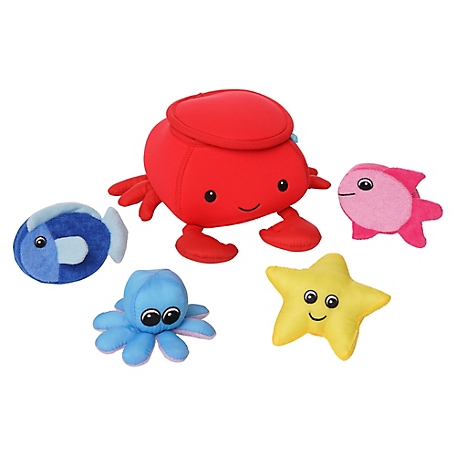 Manhattan Toys Neoprene Crab 5 pc. Floating Spill n Fill Bath Toy with Quick Dry Sponges and Squirt Toy