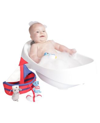 Image showing  4 pc. Neoprene Sailboat Floating Spill n Fill Bath Toy with Quick Dry Sponges and Squirt Toy