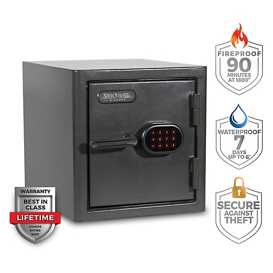 Sanctuary Platinum Series 1.71 CuFt. Capacity Fire/Waterproof Safe with Illuminated E-Lock Sanctuary Platinum Series 1.71 CuFt. Capacity Fire/Waterproof Safe with Illuminated E-Lock