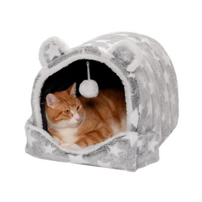 FurHaven Cozy Cave Teddy Bear Fleece and Faux Fur Dog Bed