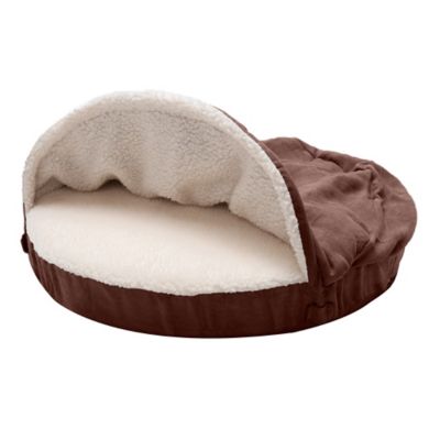 FurHaven Snuggery Burrow Faux Sheepskin Cooling Gel Foam Dog Bed