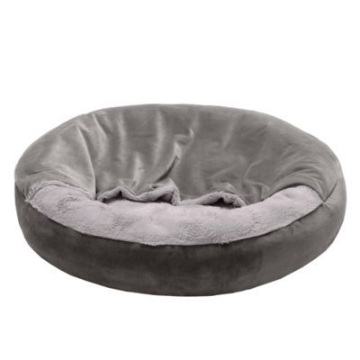 FurHaven Wave Velvet and Faux Fur Hooded Donut Dog Bed