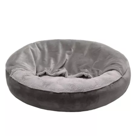 FurHaven Wave Velvet and Faux Fur Hooded Donut Dog Bed Covered Dog Beds