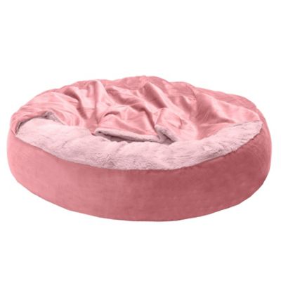 FurHaven Wave Velvet and Faux Fur Hooded Donut Dog Bed