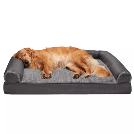 FurHaven Luxe Orthopedic Fur and Linen Performance Dog Sofa Bed Orthopedic Dog Beds