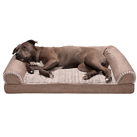 FurHaven Luxe Fur and Performance Linen Orthopedic Sofa Dog Bed