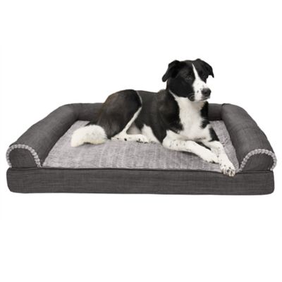 FurHaven Luxe Fur and Performance Linen Full Support Sofa Dog Bed
