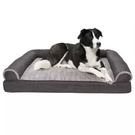 FurHaven Luxe Performance Fur and Linen Full Support Dog Sofa Bed Bolster Dog Beds