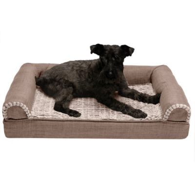 FurHaven Luxe Fur and Performance Linen Full Support Sofa Dog Bed