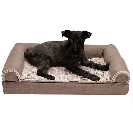 FurHaven Luxe Fur and Performance Linen Full Support Sofa Dog Bed