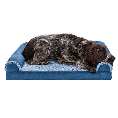 FurHaven Two-Tone Faux Fur and Suede Full Support Solid Orthopedic Sofa Pet Bed