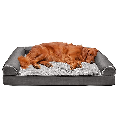 FurHaven Luxe Fur and Performance Linen Memory Foam Sofa Dog Bed