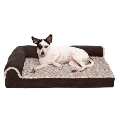 FurHaven Two-Tone Faux Fur and Suede Memory Foam Deluxe Chaise Lounge Dog Bed