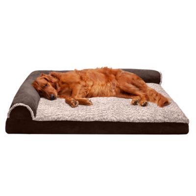 FurHaven Two-Tone Faux Fur and Suede Memory Foam Deluxe Chaise Lounge Dog Bed