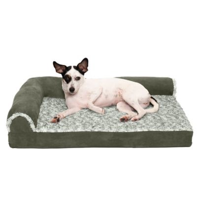 FurHaven Two-Tone Faux Fur and Suede Memory Foam Deluxe Chaise Lounge Dog Bed