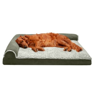 FurHaven Two-Tone Faux Fur and Suede Memory Foam Deluxe Chaise Lounge Dog Bed